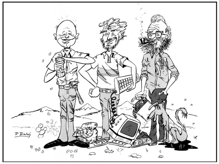 cartoon showing three guys in the field