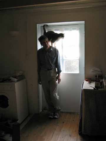 Photo, Mike with a cat on his sholders