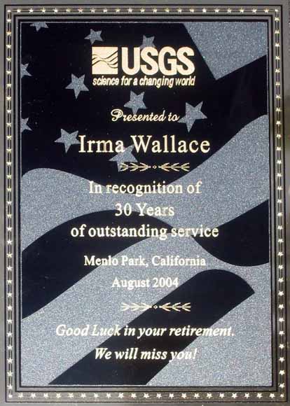 photo of plaque given in recognition of 30 years of outstanding service.