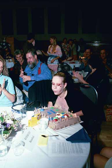 Photograph of Laurel blowing out her birthday candles.
