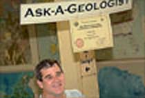 photo of Jim at the Ask A Geologist counter at USGS in Menlo Park, California
