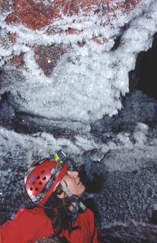 photo of caver inside lave tube