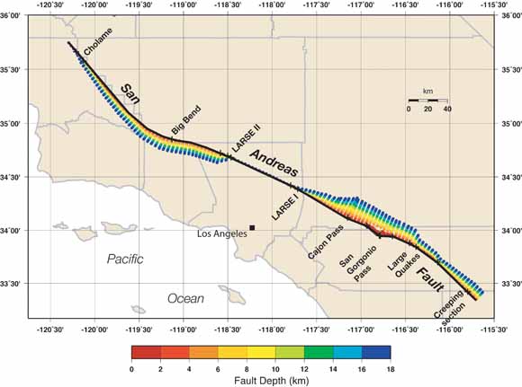 map of San Andreas Fault running through southern California