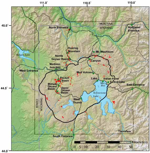 small map of Yellowstone in the northwest corner of Wyoming and a bit of Idaho to the west and Montana to the north