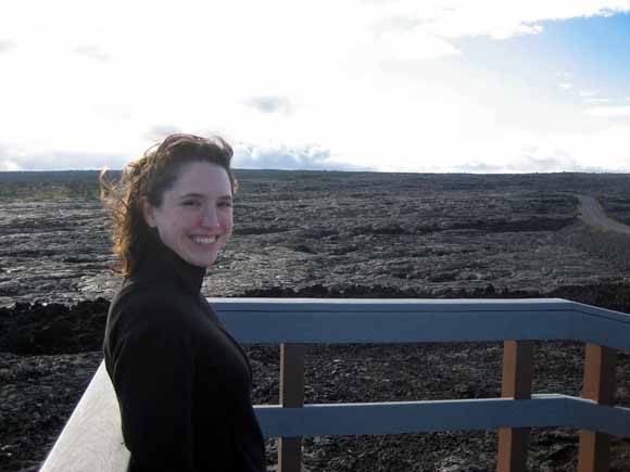 photo of Darcy in front of a lava flow
