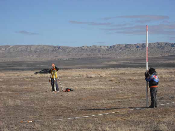 two workers surveying on the Plain