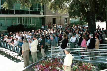 Crowd scene in front of Building 3A