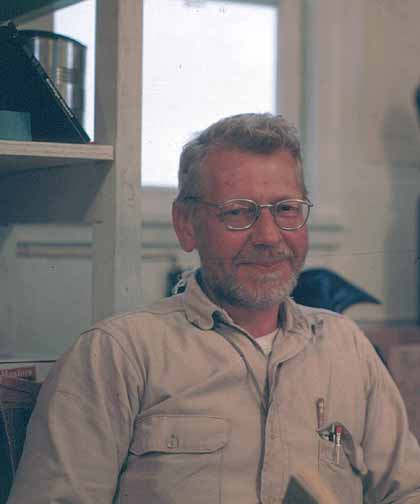 photo, closeup of Bill in the Naval Arctic Research Laboratory cabin