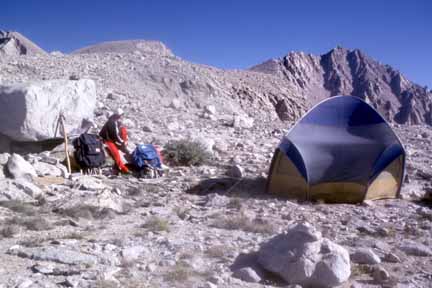 Photograph Anna at the base-camp tent.